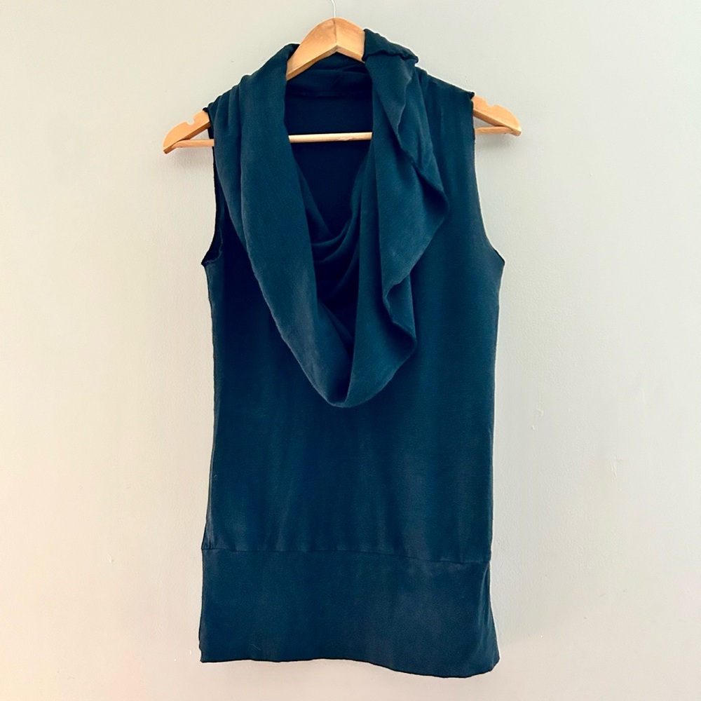 HEMP Gaia Conceptions Sleeveless Cowl Neck light weight sweater, blue medium